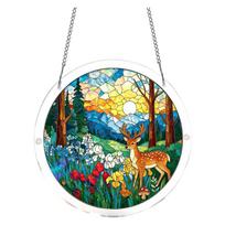 Round Stained Glass Window Hanging Suncatcher Puzzle Ornament for Garden Kitchen Sunroom Home Decoration with Chain One Size