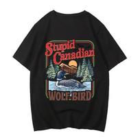 Canadian Wolf Bird Pattern Printed Cotton T-shirt - 2026 Summer New Style for Both Men and Women,suitable for Street Casual Wear S juoda