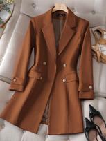 Women's Autumn Coffee Windbreaker Jacket: High-End Slim Fit Mid-Length Suit Coat M