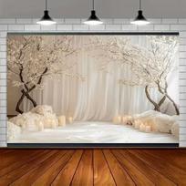 2D White Cherry Blossom Backdrop Wedding Ceremony Bridal Shower Background 47.2x31.5inch/120*80cm