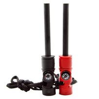 Survivor 3-in-1 Multifunctional Fire Starter with Whistle and Compass raudona