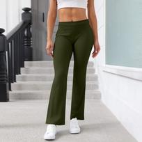 Women's Fashion Color Slim Fit Slim Reverse Waist Low Waist Elastic Waist Flare Pants L armijos žalia spalva