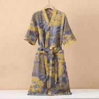 Cotton Printed Half Sleeve Kimono Bathrobe for Spring and Summer Thin Home Wear Absorbent Quick Drying Sleeping Robe S geltona