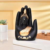 Golden Handcrafted Palm Buddha Idol for Home,Office and Gifts - Palm Buddha Hand Statues for Living Room Mandir Pooja Onesize juoda