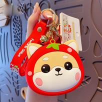 Pendant Key Ring Shiba Inu Dog Keychain Purse With Keychain Zipper Change Purse Coin Purse Keychain rožinė