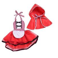 1-3 metų mergaitėms Raudonkepuraitės kostiumas: Raganos suknelės ir apsiausto rinkinys Helovino Cosplay'ui Size 90 cm raudona