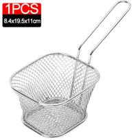 Mini Square Fry Basket Metal French Fries Chips Holder with Handle Desk Food Presentation Mesh Basket Kitchen Accessories Tools