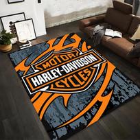 Harley-Davidson logotipas kilimas, oranžinės ir pilkos spalvos grafinis kilimas namų dekoravimui, tinkamas naudoti kaip neslystantis kilimėlis svetainės, miegamojo, sofų 40x60cm( 15x23in ) orange