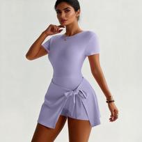 Yiwu Yoga One-Piece Short Skirt Tight And Beautiful Back Fake Two-Piece Outdoor Fitness Anti-Light Sports Tennis Skirt S šviesi violetinė