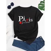 Paris Letter Print Crew Neck T-Shirt, Casual Short Sleeve T-Shirt, Casual Every Day Tops, Women's Clothing S juoda