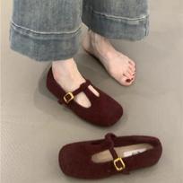 2026 Designer Women Mary Jane Flats Shoes Fashion Brand Print Loafers Elegant Square Toe Moccasins Suede Ballerina Mujer 35 raudona
