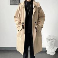 Windbreaker Jacket Men's Spring and Autumn Mid-length Men's Autumn Men's Casual Long Coat M chaki