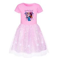 4175 Kids Girls Rumi Zoey Mira Print Cute Mesh Dress 110cm rožinė