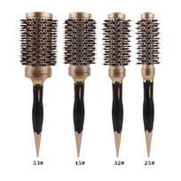 Golden Bristle Aluminum Tube Hair Roller Comb - Pear Blossom Salon Styling, High-Temperature Resistant Curling Comb with Spiral Pattern. 25# kavos spalvos spalva