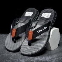 Men's Trendy Casual Non-Slip Beach Flip-Flops with Soft Sole - Wear-Resistant Summer Outdoor Footwear 45 tamsiai pilka spalva