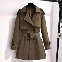 Petite High-End Windbreaker for Women - Spring/Autumn 2026, Korean & British Style, Waist-Cinched Chic Short Jacket S