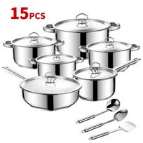 12-Piece Stainless Steel Cookware Set: Double-Bottom Frying Pan, Stir-Fry Pan, Soup Pot & Milk Pot with Lids