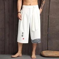 Japanese Kimono Traditional Pants Men Asian Clothing Bath Pant Casual Loose Men Japan Style Yukata Trousers Linen Cropped Shorts L balta
