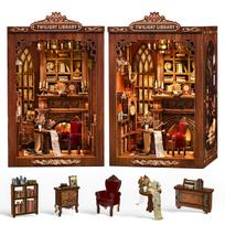 Zinkoo Twilight Library 3D Puzzle Book Nook DIY Kit, Wooden House with Realistic Details, Ambient LED Lights, 194 Pieces, 18x12x11 cm 194