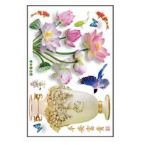 3D didelės vazos sienos lipdukas Lotoso gėlių lipdukas, lipnus, tvirtas, vandeniui atsparus PVC lipdukas, sienos meno dekoravimas Flower