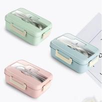 Wheat Straw Insulated Bento Lunch Box with Lid, Microwave-Safe, Fresh-Keeping Compartments Nordic Green + Stainless Steel Utensils