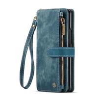 Compatible Leather Wallet Case for Samsung Z Fold Series: Multi-Card Slots, Zipper, Lanyard for Z Fold 3/4/5/6/7 Z Fold3 5G / W22 mėlyna