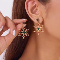 Delicate Multicolor Christmas Snowflake Stud Earrings for Women Zircon Pearl Dangle Piercing Earrings Girl New Year Party Gifts