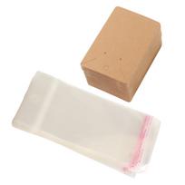 100pcs Hanging Holes Earring Display Cards Transparent Bag Self Adhesive Bags Jewelry Display Cards Kraft Paper Brown