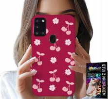 Etui Do Samsung Galaxy A21S - Wisienki, Wiśnie Na Bordowym Tle + Folia