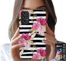 Etui Do Samsung Galaxy A23 5G - Kwiatki W Czarno - Białe Paski Wzory
