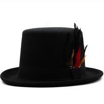 Plunksnų juosta Top Hat 13,5 cm Vilna Moteriška Viršutinė Fedora Skrybėlė Magician Balta Steampunk Cosplay Punk Party Kepurės Dropshipping 56-58CM