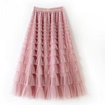 Women's Skirt Mid-length Cake Tutu Ruffled Mesh Skirt One Size rožinė