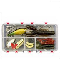 Žvejybos masalų rinkinys Minkšto ir kieto masalo rinkinys Įrankių sluoksnis Minnow Metalinis Jig Šaukštas Bass Pike Crank Tackle Priedai su dėžute 18Pcs