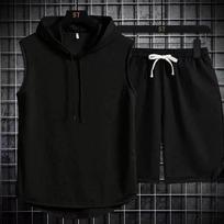 Summer Solid Color Vest Suit Men's Korean Version of The Sleeveless T-shirt Loose Waistcoat T-shirt Basketball Two-piece Suit S