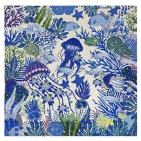 130*130Cm 100% Twill Silk Scarf Women Square Bandana Shawl The Underwater World Printed Scarves Female Foulard Kerchief