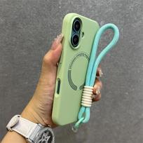Skysto silikono dirželis su dėklu Magsafe, skirtas iPhone 17 Pro 16 15 14 13 12 11 Pro Max, mikropluošto pamušalas, belaidžio įkrovimo apyrankės dangtelis For iphone 11 Promax beige