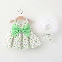 Summer Girls' Cute Sleeveless Sling  Print Dress Children's Skirt 100 žalia