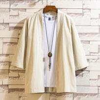 Vyriškas japoniškas kimono klasikinis naujo stiliaus mados dizainas Kasdienis megztinis, laisvalaikis atviras priekyje apsiaustas švarkas paltas juodas plius dydis M šviesios chaki spalvos
