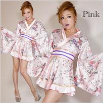 Women's Traditional Japanese Yukata Kimono Cosplay Set One Size rožinė