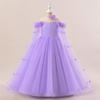 Children's 3D Floral Cape Tulle Tutu Dress for Special Occasions 9 Year violetinė