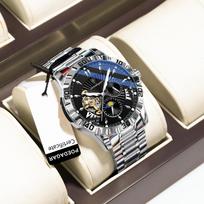 POEDAGAR prabangus automatinis mechaninis vyriškas riešinis laikrodis Tourbillon nerūdijančio plieno laikrodis vandeniui atsparus šviesus sportinis laikrodis sidabras/juoda