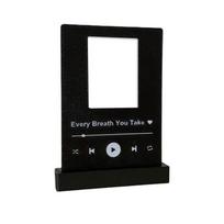 Film Style Photo Frame Music Player Design Acrylic Display Stand with Song Title and Control Icons for Tabletop Decoration and Photo Display