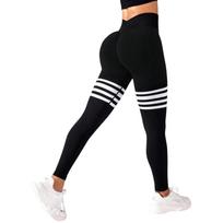 Colanti aukšto liemens Push-Up tamprūs leginsai su dryžiais, juodi, S-XXL, idealūs sporto salės treniruotėms ir fitnesui S juoda