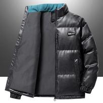 Men's Cotton Jacket Hong Kong Style Standing Collar Thickened Winter Warm Jacket Youth Solid Color Versatile Cotton Jacket M