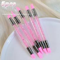 5Pcs/Set Pink Dual Ended Sculpture Pen Manicure Brush Rhinestone Nail Art Silicone Pen 3D Flower Carving Dotting Nail Tool rožinė