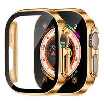 Screen Protector for Apple Watch Case Ultra 2 3 49mm Accessories Straight Edge Protective PC Bumper+Tempered Glass iWatch Cover 49mm Utra 1 2 3 rožinio aukso spalvos