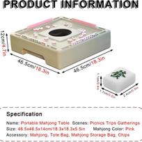 Portable Mahjong Table with Pink Mahjong Tiles Mini Travel Game Machine for Campsites House Party Picnic