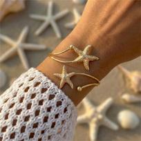 Boho Irregular Surface Starfish Opening Cuff Bracelets For Women Men Vintage Metal Sea Star Bangle Summer Ocean Beach Jewelry