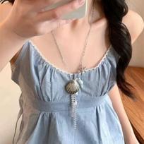 Ceramics Conch Metal Shell Imitation Pearl Tassel Necklace For Women Men Bohemia Dainty Star Pendant Choker Summer Beach Jewelry