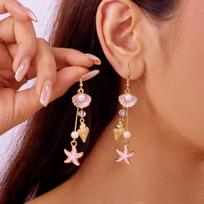 Metal Conch Shell Starfish Tassel Drop Earrings For Women Men Boho Imitation Pearl Beach Vacation Summer Dangle Earrings Jewelry